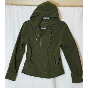 Doublju Womens Olive Green  Zip Fleece Moto Hoodie Jacket Size Medium